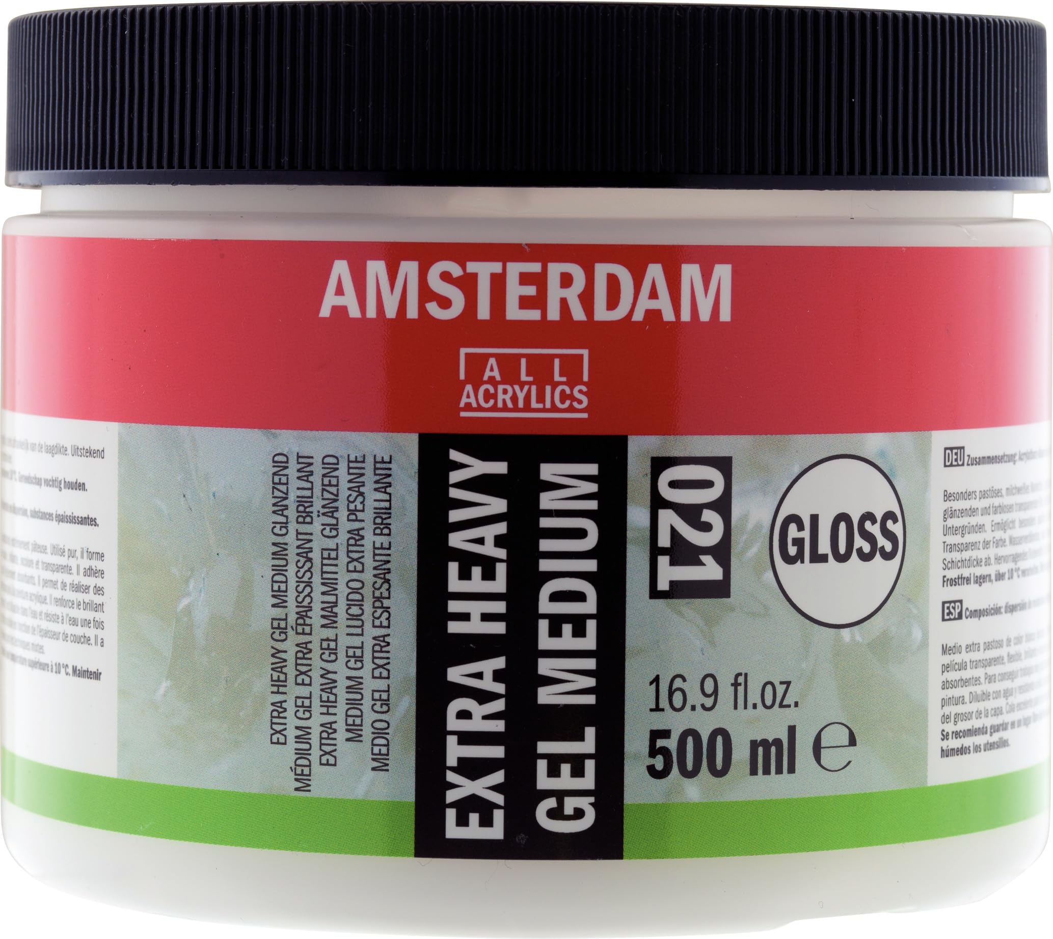 Amsterdam Mediums - Extra Heavy Gel Medium Gloss 021-500 ml Jar - Adds Volume & Dimension to Acrylics - Waterproof & Transparent Finish - Ideal for Mixed Media Techniques