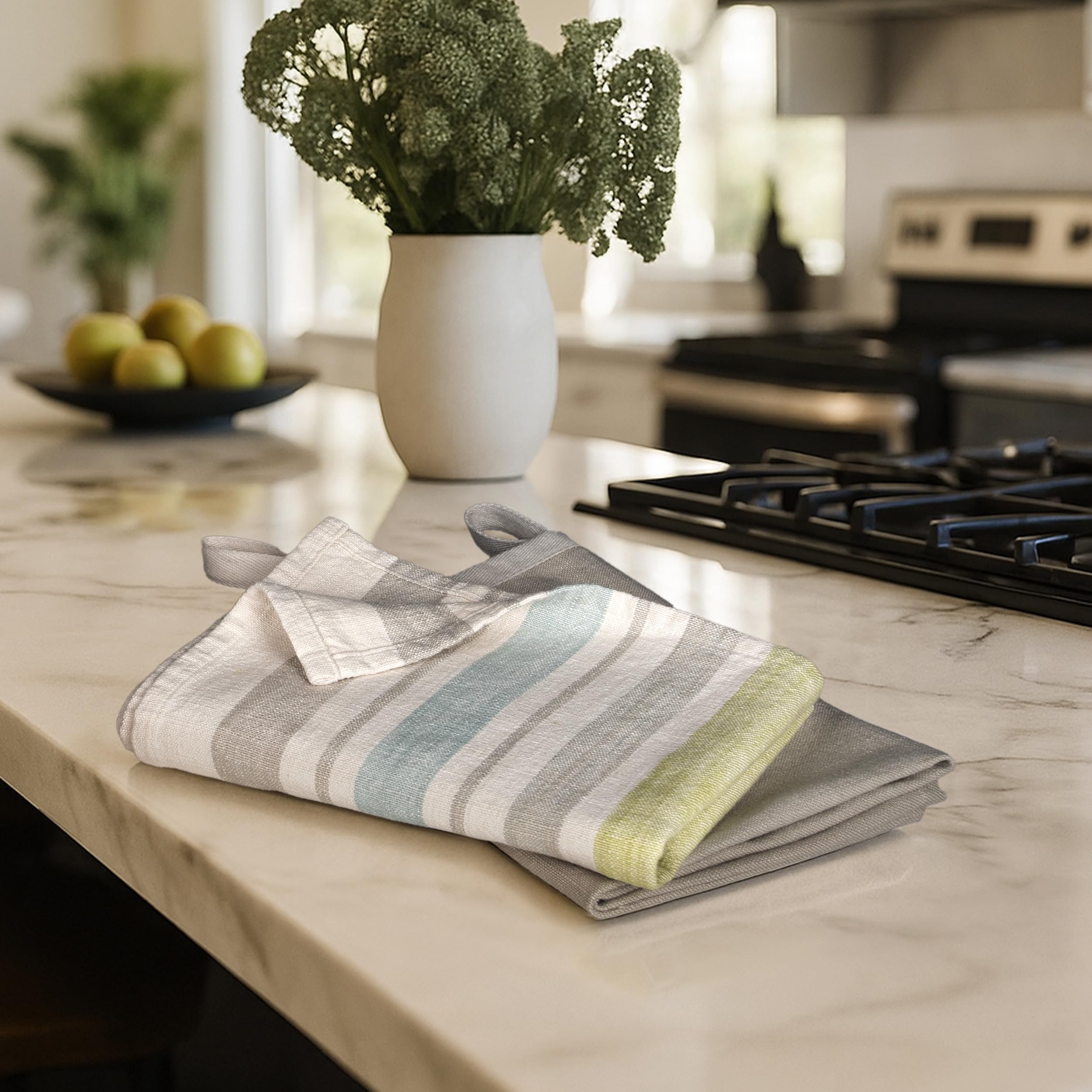 Toallas de cocina grandes de alta calidad, (paquete de 2), 29 x 19 pulgadas, juego decorativo 100% algodón con lazo para colgar y broche, duraderas y absorbentes, toallas de cocina