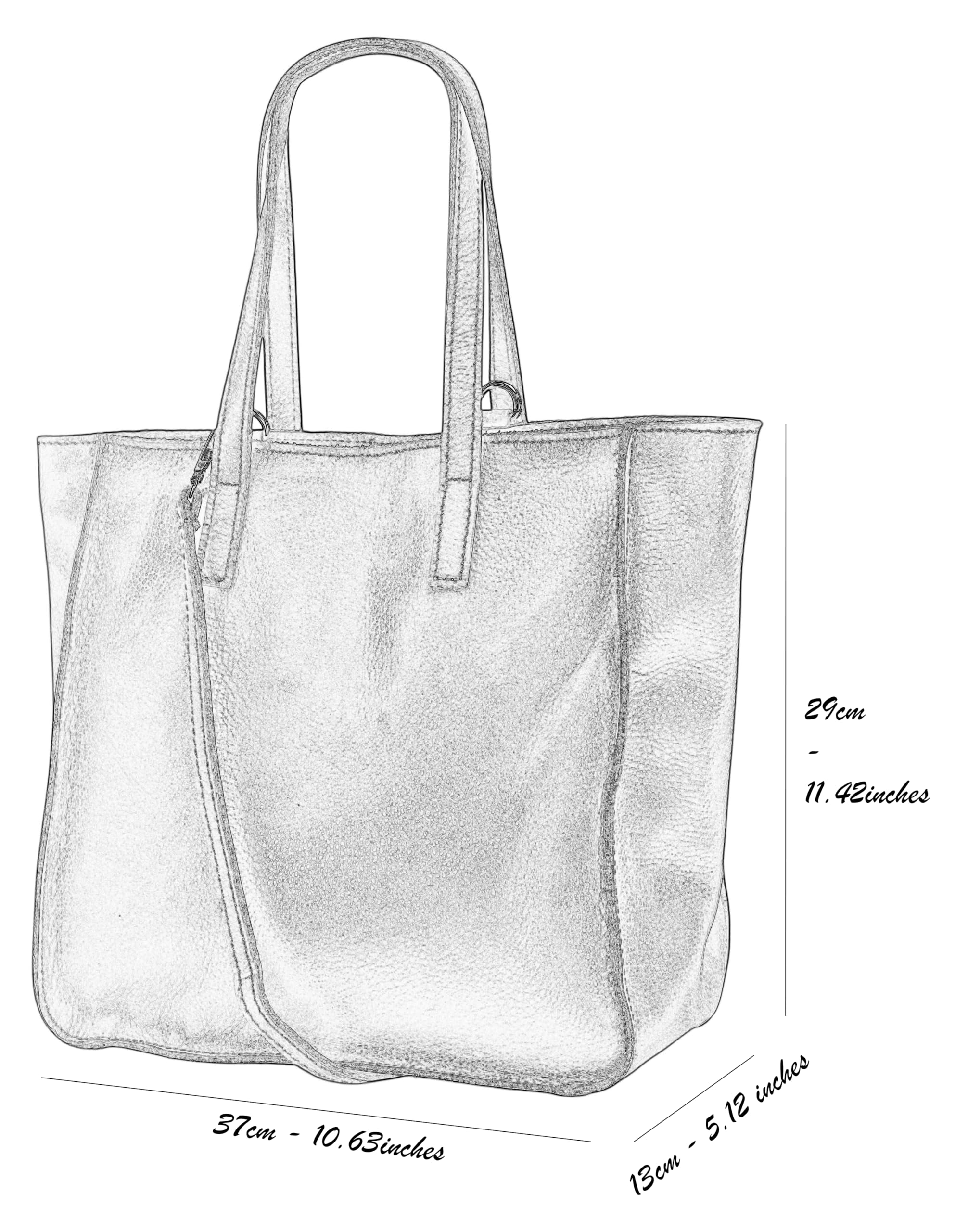Lili G555 Sac à main en cuir véritable pour femme - Taille moyenne avec bandoulière - Sac à main avec fermeture éclair et compartiment intérieur - 37 x 13 x 29 cm