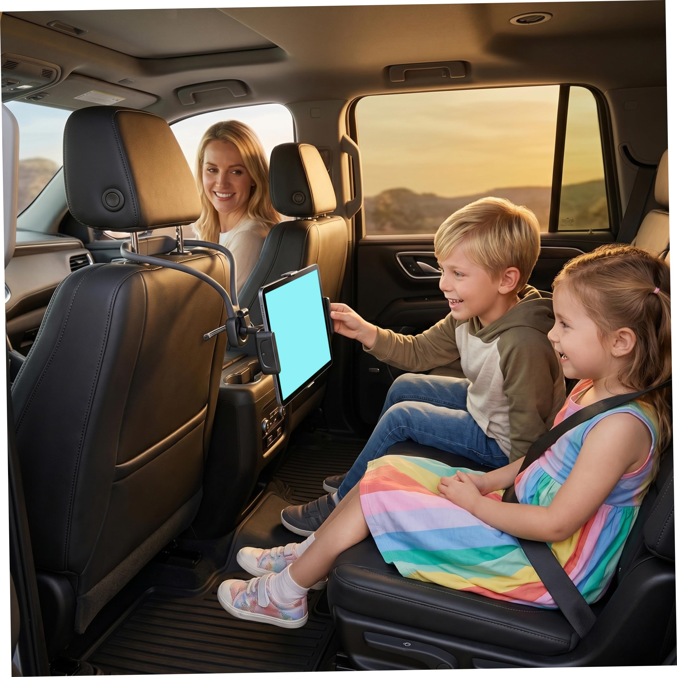 Supporto per tablet per poggiatesta, supporto sicuro per tablet da auto con vista regolabile Installazione senza attrezzi Elementi essenziali per viaggi su strada per auto per bambini
