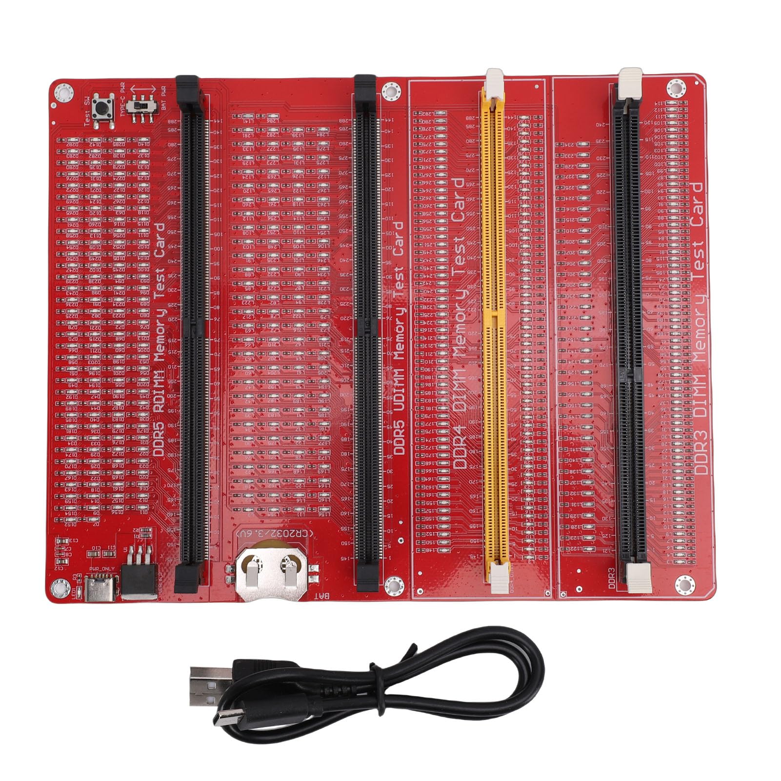 4-in-1-RAM-Speichertesterkarte, Diagnoseanalysator mit Leuchtanzeige für DDR3 DDR4 DDR5 UDMM und RDIMM, für Desktop-PC und Server