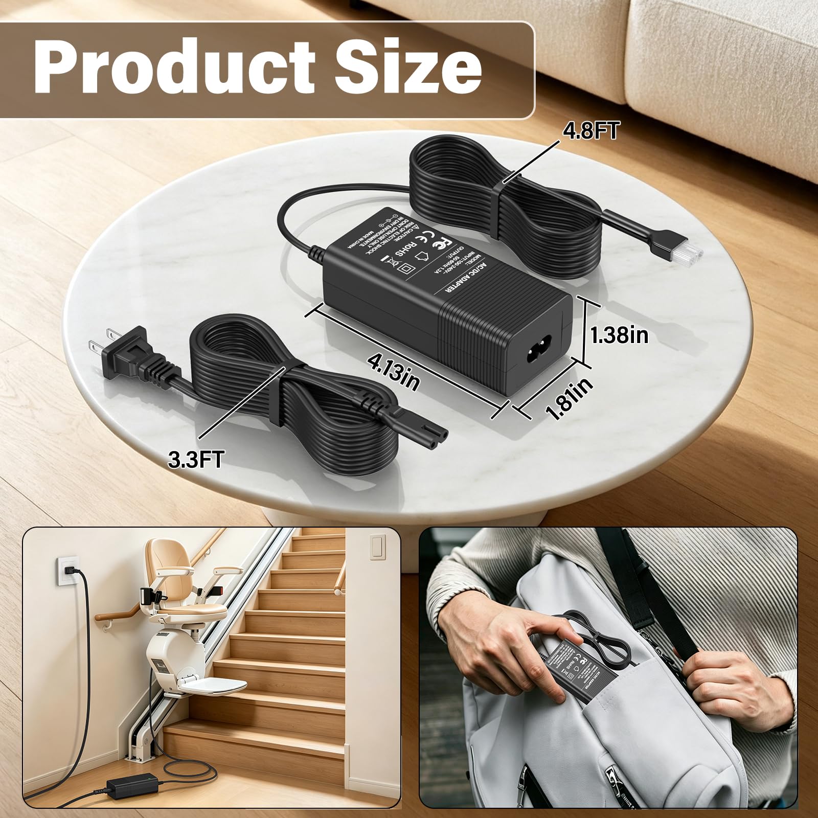 Chargeur 24 V pour monte-escalier Bruno 2402 2402N Alimentation | Cordon d'alimentation pour monte-escalier Bruno modèles 24024 24018 1550 2750 2110 2010 2000