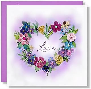 Mother's Day Card, Colorful Flower Heart Card, LOVE Greeting Card, Romantic Quilling Quilled Card for Anniversary, Wedding, Valentine, for Mom Dad Couples Parents Friend (Flower Heart)