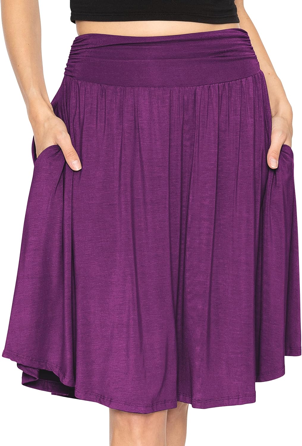 STRETCH IS COMFORT Women's and Plus Size Scoop Hem Flare Mid Length Skirt with Pockets | S-5X