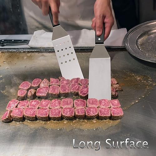 Miniatura 4 de HaSteeL - Juego de espátulas de metal, espátula de acero inoxidable con mango de madera, resistente y larga para panqueques, girador de hamburguesas