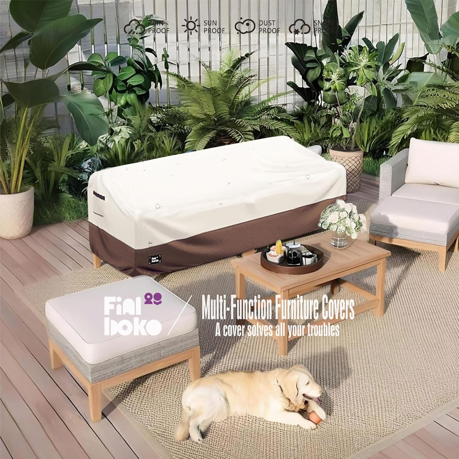 3-Seater Outdoor Sofa Cover, 76Wx32Dx31H inches Outdoor Furniture Covers Waterproof,100% Waterproof Heavy Duty Patio Furniture Covers, Beige&Brown Modern Style Outdoor Couch Cover