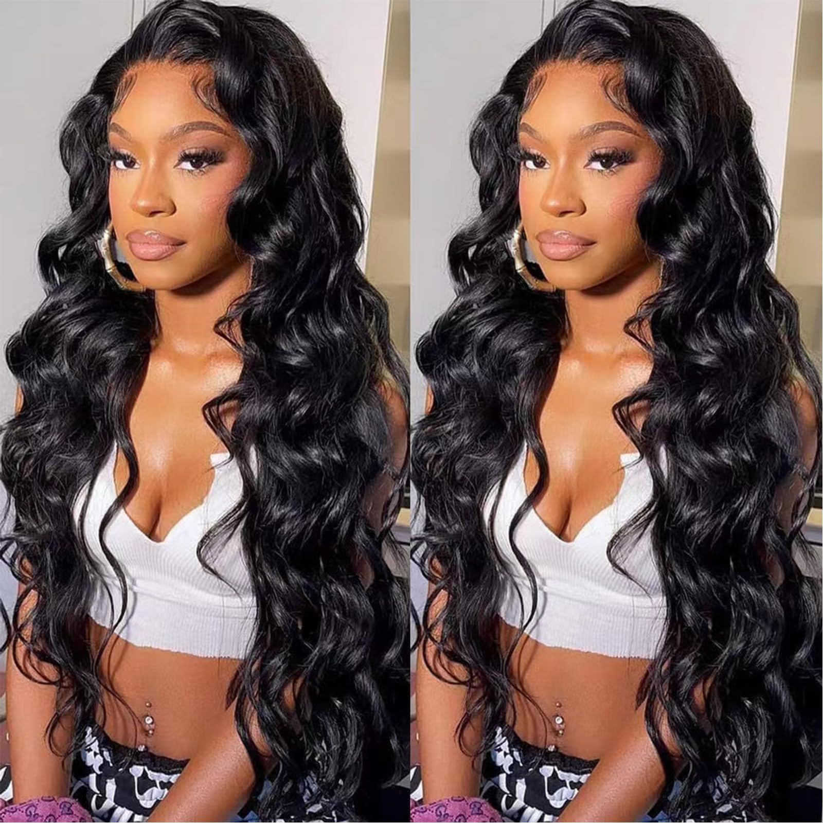 Zihanrm13x6 body wave lace front wig pre-stretched 180% density 13x6 HD clear forehead wig body wave glue-free wig lace front wig 30 inches (black long)