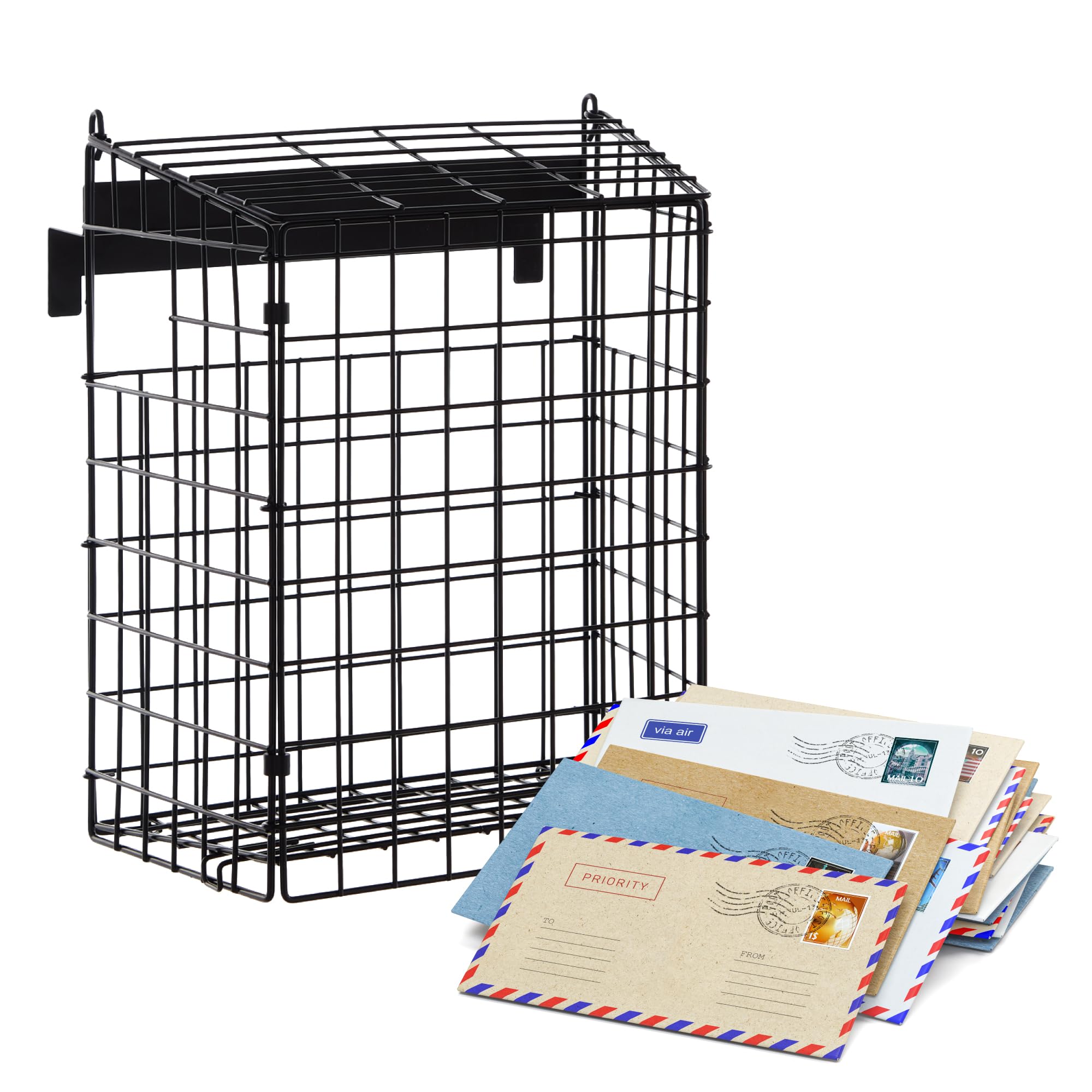 House Of Home Cage aux lettres pour portes en PVC – Noir – Récupérateur de courrier métallique robuste pour animaux domestiques, enfants et protection du courrier – Accès facile par le haut pour