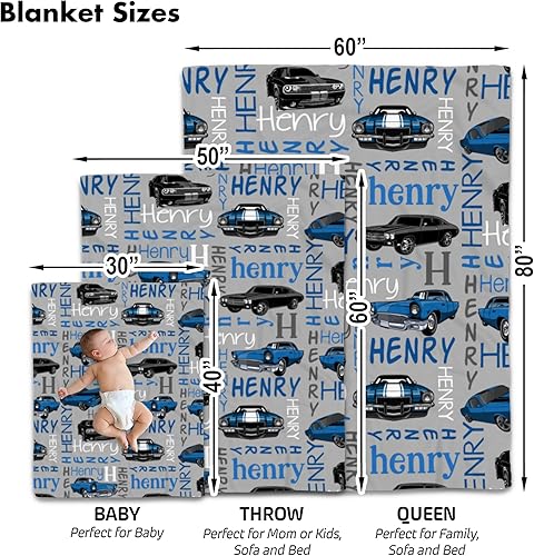 Miniatura 2 de Kingdora Manta personalizada para bebé niño con nombre, manta de bebé con temática de automóvil, manta de bebé azul, manta de bebé con monograma,