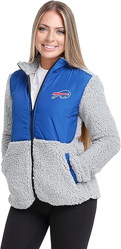 FOCO Chaqueta de sherpa con cremallera suave con logotipo del equipo de la NFL para mujer