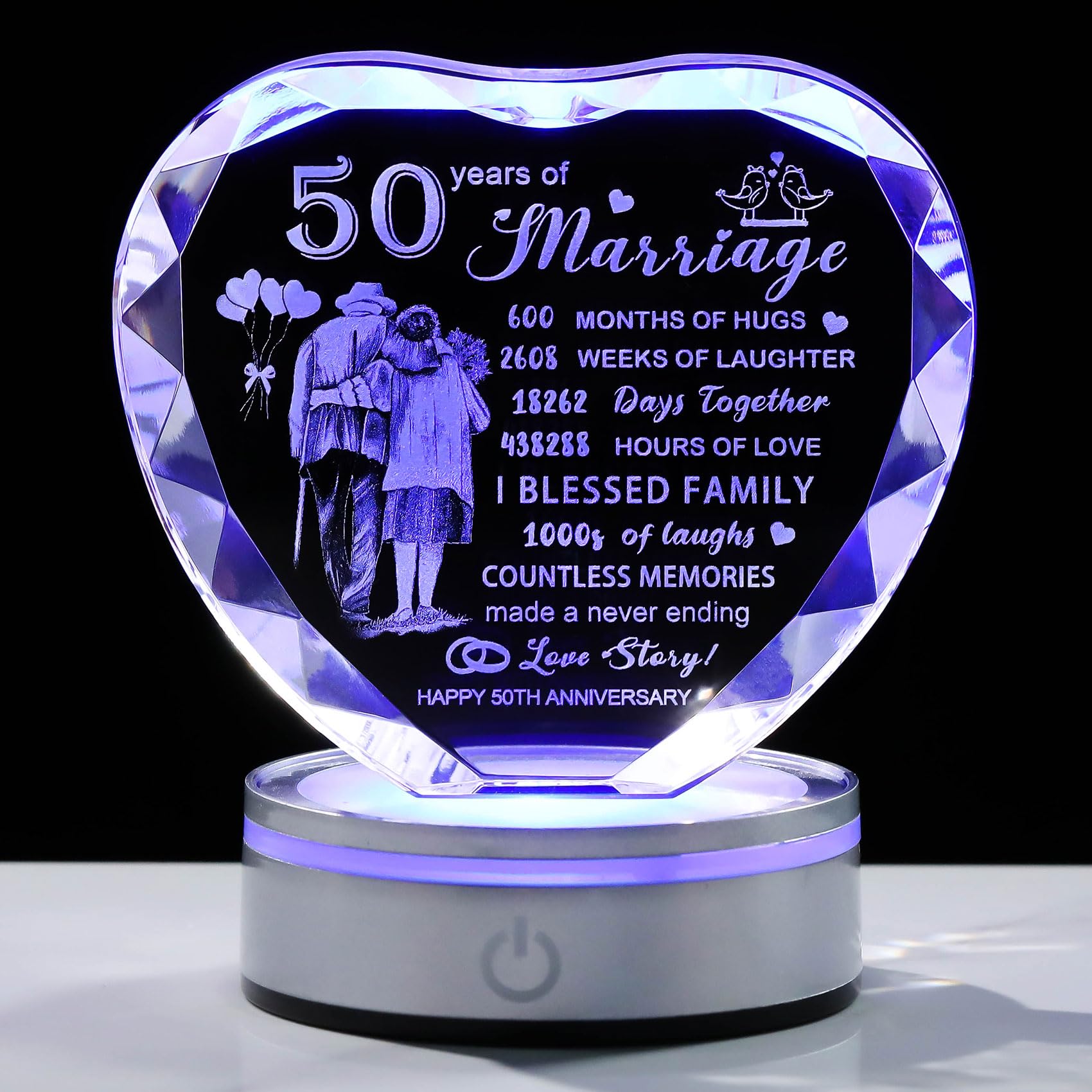 Movdyka 50th Wedding Anniversary Crystal Gifts for Couple Parents, Unique 50th Decorations Lamp Present for Women Men, 50 Years of Marriage Keepsake Gift for Him Her