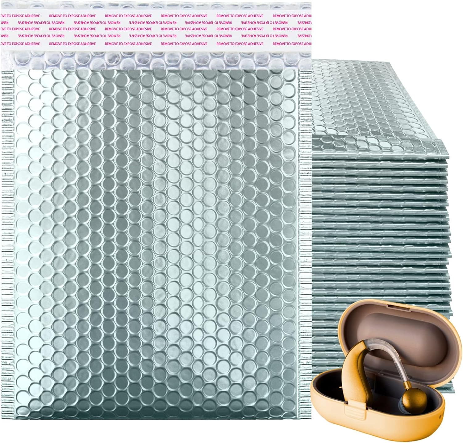 ABC PACK & SUPPLY Ice Blue Metallic Bubble Mailers, 9.5 x 13.5 Inches. Pack of 100 Metallic Bubble Envelope Mailer. Padded Envelopes Waterproof. Opaque Self Seal Mailers for Cosmetics