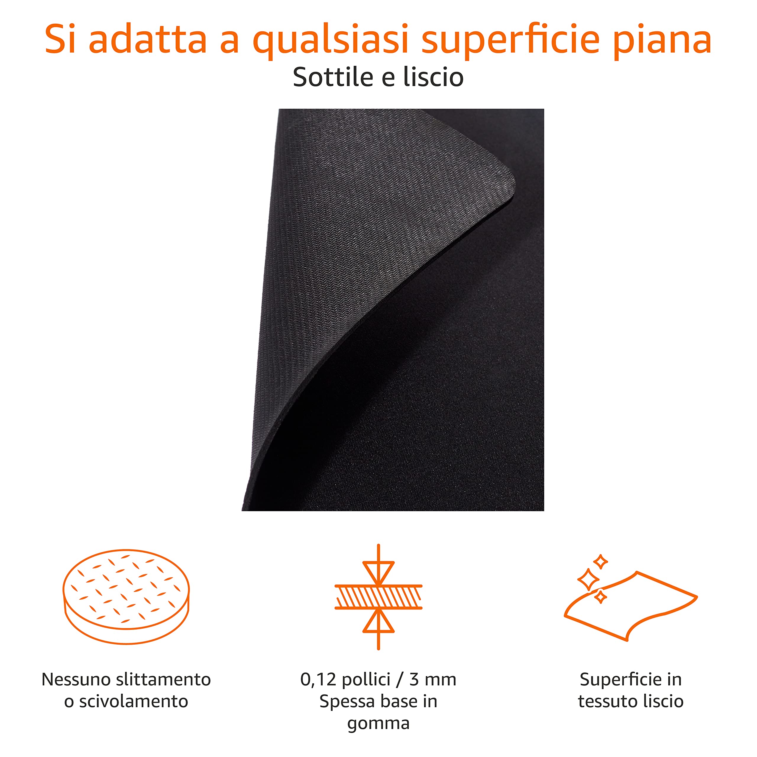 Amazon Basics Tappetino per Mouse da Gaming Rettangolare 424L x 907L mm Nero