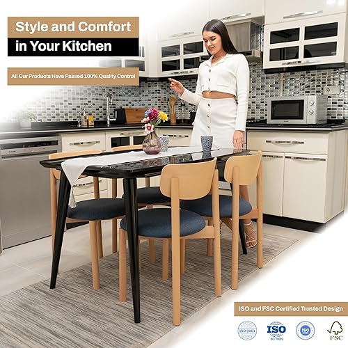 Miniatura 5 de Juego de 2 sillas de comedor de madera tapizadas modernas de mediados de siglo para muebles de habitación con diseño ergonómico duradero de alta