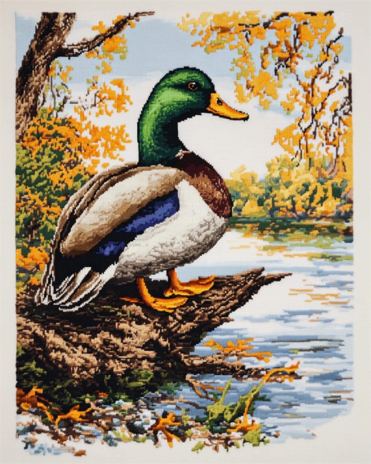 Rkflgew D 14Ct Mallar Duck On Pon Cross Stitch Kits For Beginners Animals An Landscapes Counte Fabric Cross Stitching Iy Art Needlecrafts Embroidery Kits With Scissors Accessories 30X40 Cm