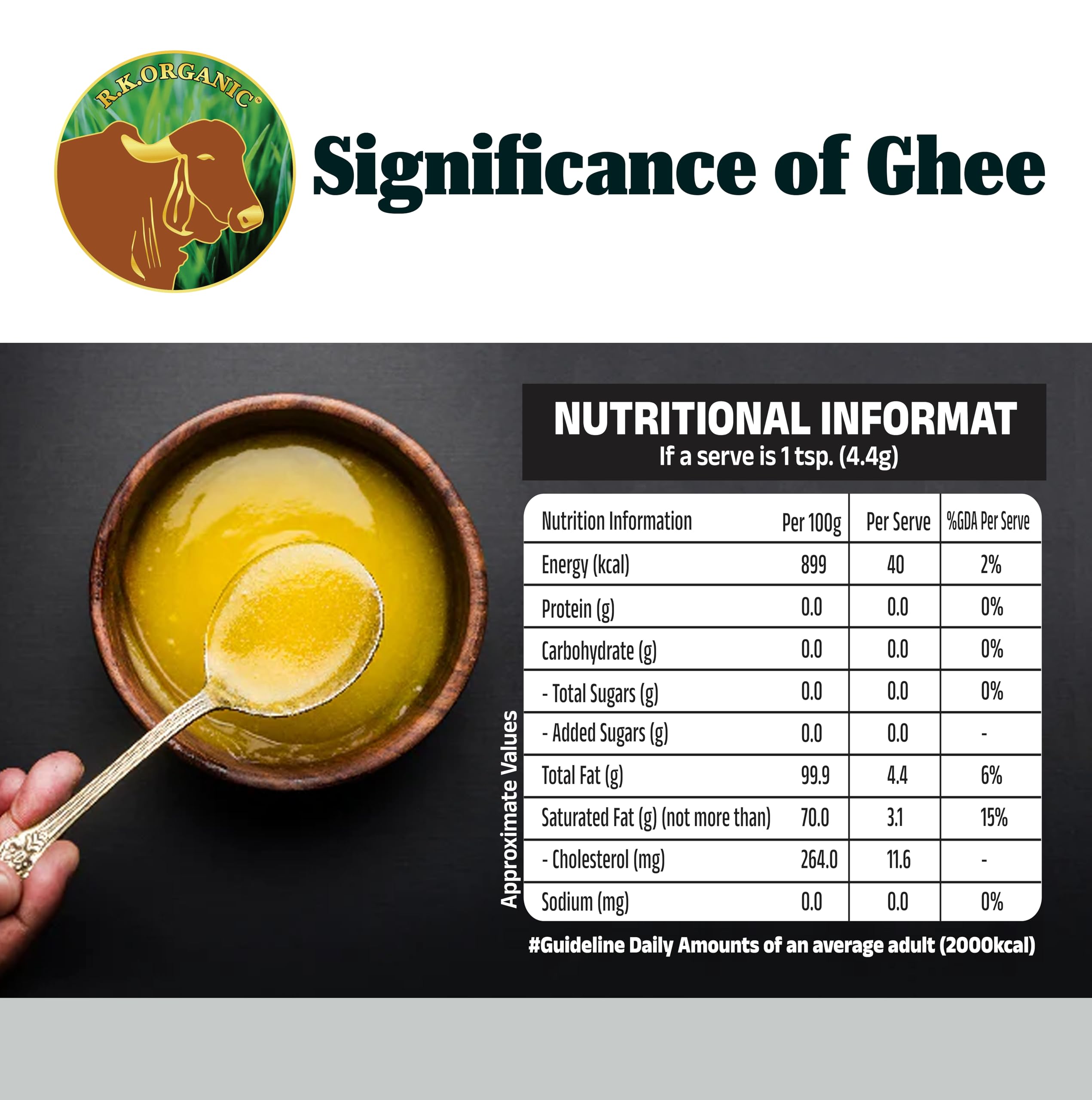 R. K. ORGANIC Desi Cow Ghee 1 Liter carton | Pack of 1 | Aroma in every drop |Pure Veg, Pure Cow Ghee, Desi Ghee, No preservatives | Rich Taste & Aroma | Good source of Vitamin A, Delicious, Healthy & Nutritious | Homemade taste (Tetra Desi Ghee Pack of 1) 2