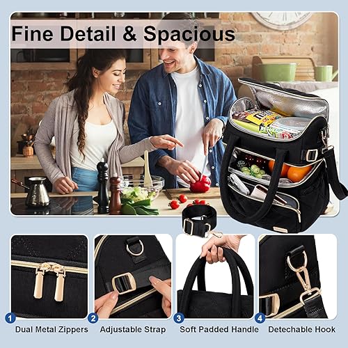 Miniatura 3 de Weitars Lonchera para mujeres y hombres, lonchera de doble cubierta para mujeres, bolsa de almuerzo acolchada para el trabajo, lonchera aislada a