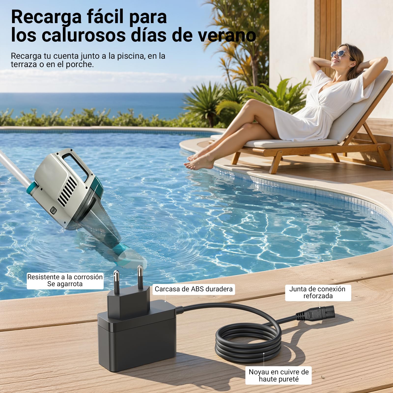 Bouge Limpiafondos Piscina Adaptador Compatible con Intex ZR200 28627 28627E 28628 Aspiradora para Piscina y SPA Repuesto Cargador Cable