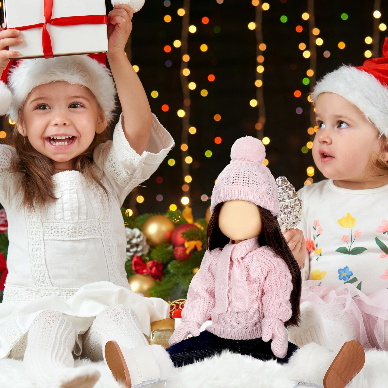 Ropa y accesorios de Navidad para muñecas de 18 pulgadas, conjunto de trajes de invierno, suéteres, pantalones, sombreros, zapatos para regalos de muñecas de 18 pulgadas (rosa) 4