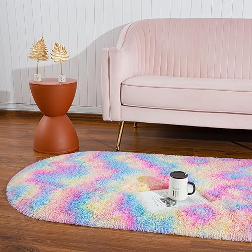 Miniatura 3 de Softlife Alfombras esponjosas para dormitorio, alfombra de área bonita para niñas y niños, decoración del hogar, 2.6 x 5.3 pies, alfombra ovalada de