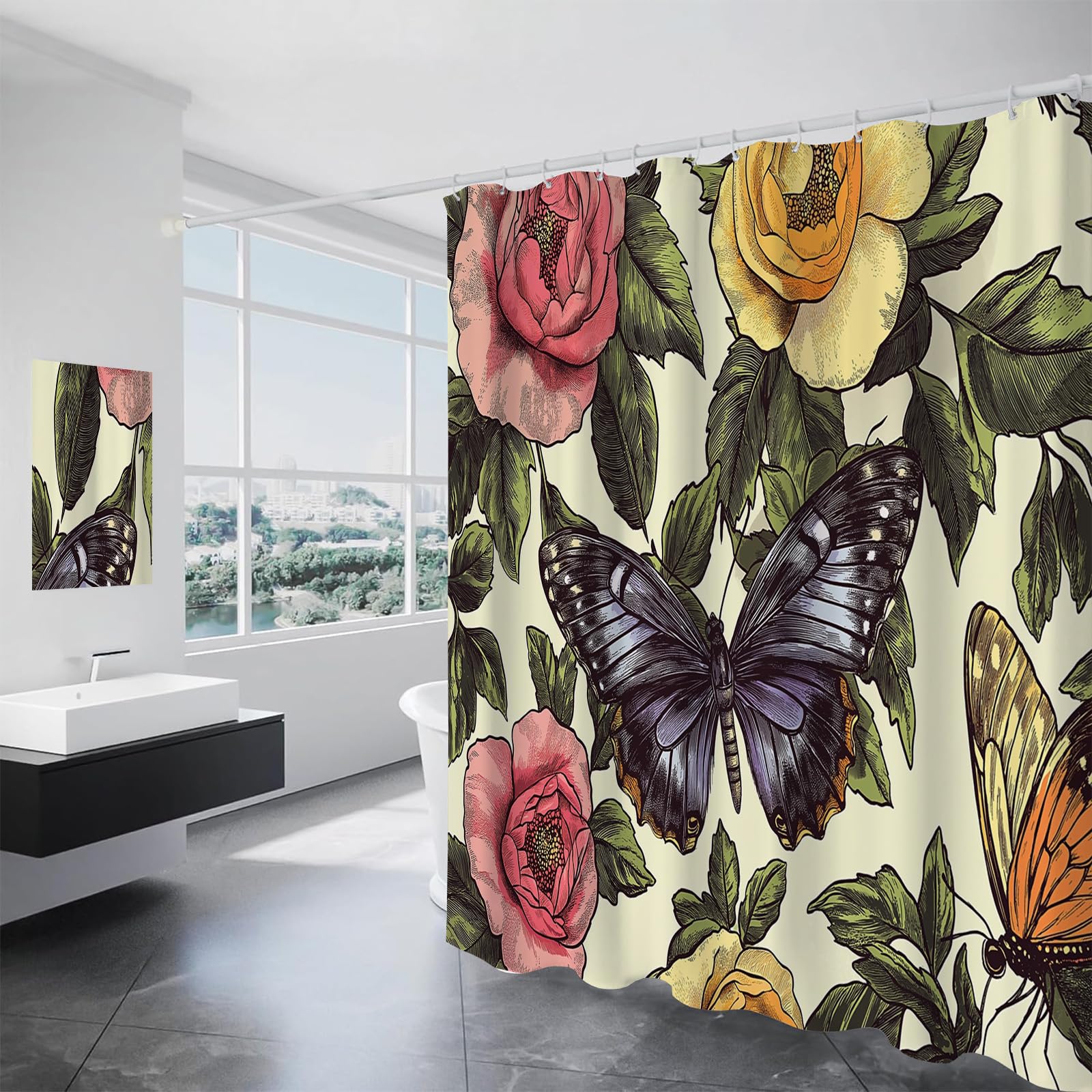 Rideau de bain plantes roses sauvages pour transformer votre salle de bain