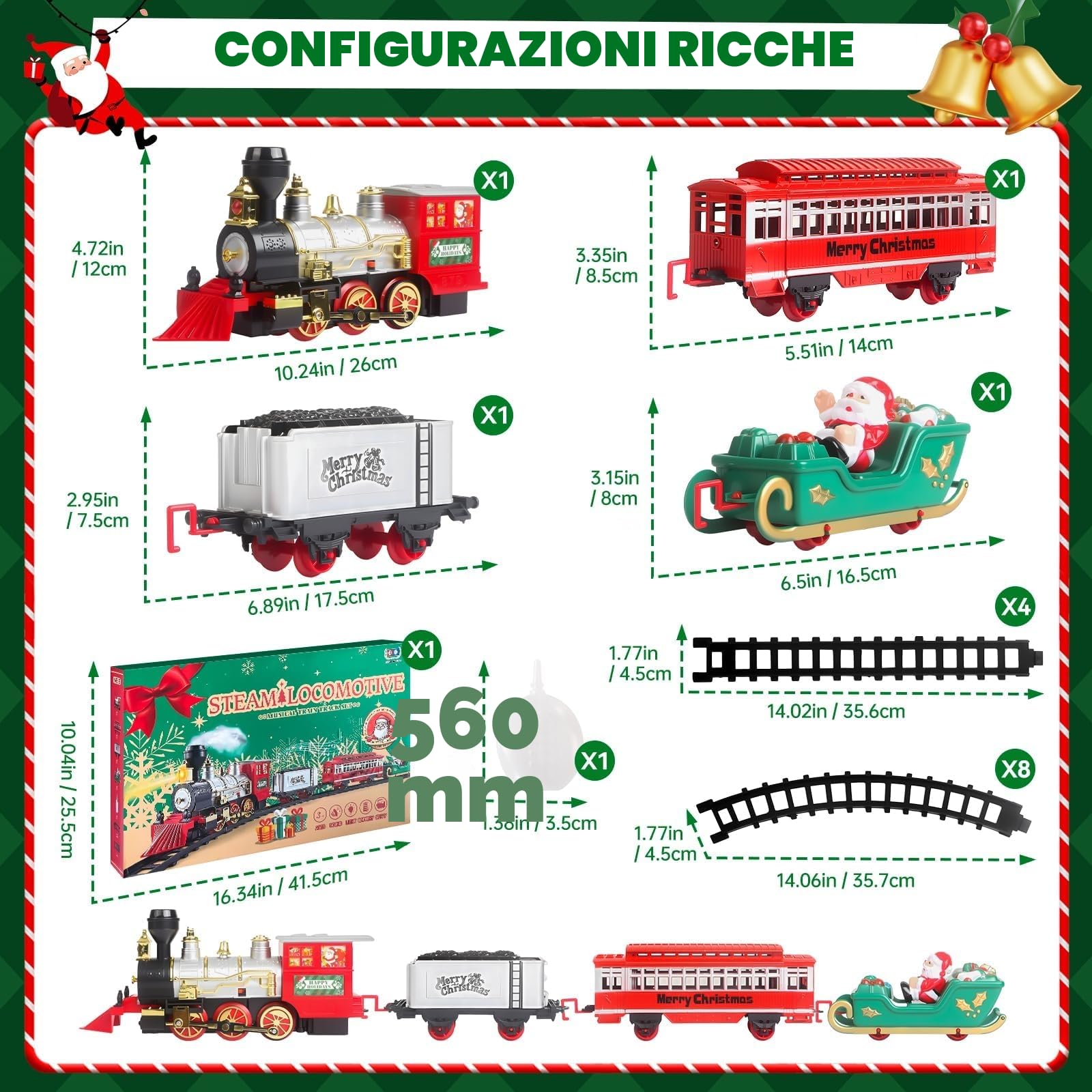 Treno Elettrico per Bambini con Fumo, Luci e Suoni - Set Treno a Vapore Giocattolo per Ragazze Ragazzi di 3 4 5 6 Anni - Regalo di Natale Perfetto