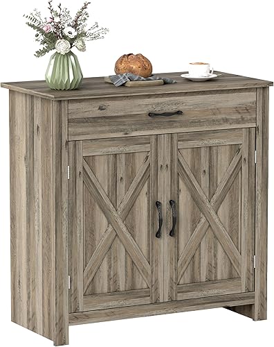 HOMCOM Aparador de granja, gabinete de buffet, gabinete de barra de café con puerta de granero con cajón y estante ajustable para cocina, sala de