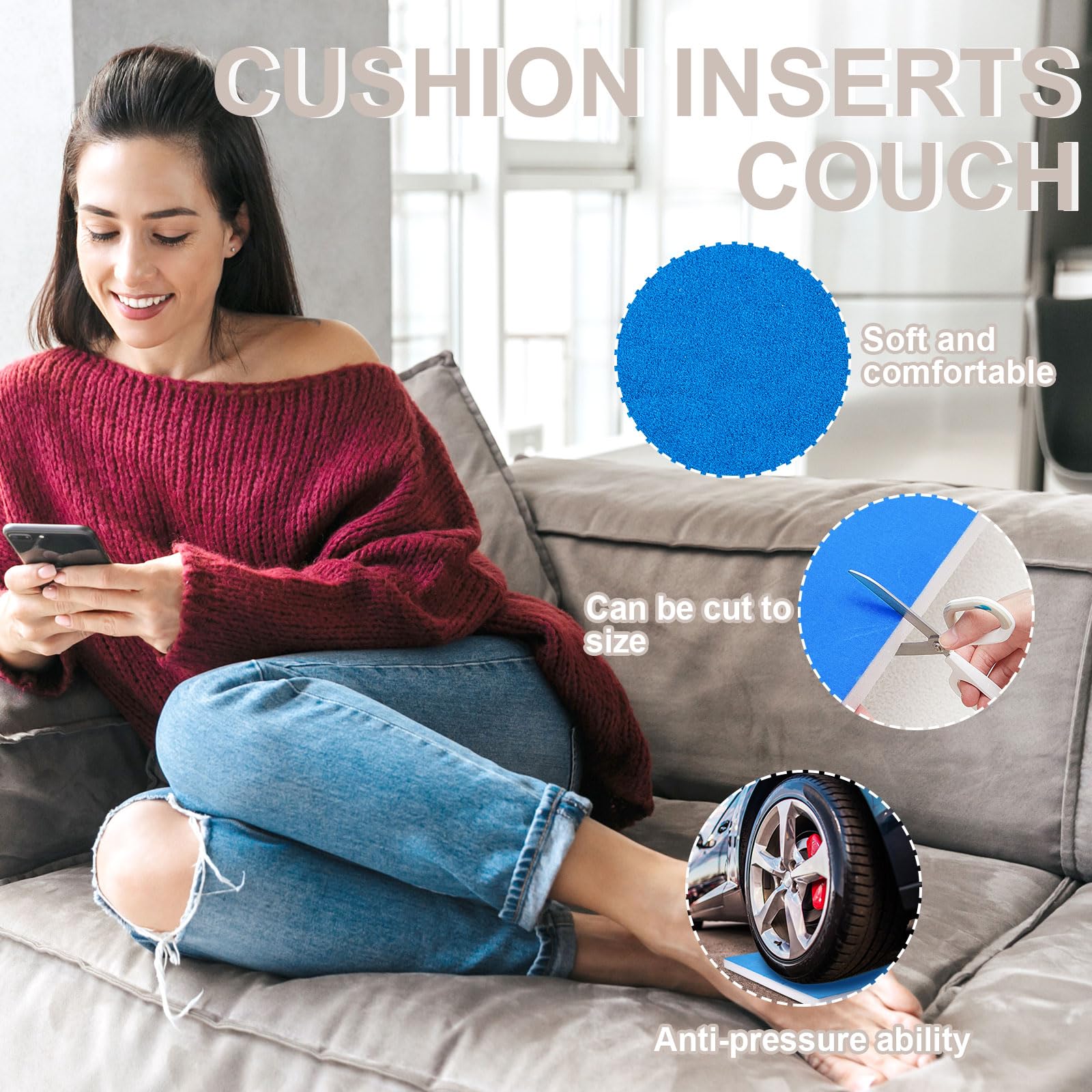 RimCereal 2 Pcs 27 x 20 Inches Couch Cushion Inserts Replacement Couch Supports for Sagging Cushions Couch Cushion Sagging Support for Couch Cushion Sagging Seat Saving Repair Tool