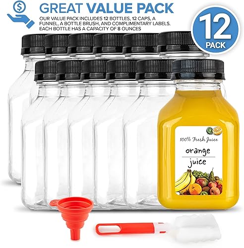 Miniatura 2 de Botellas de jugo con tapas para jugos y batidos botellas de plástico vacías transparentes reutilizables con tapas recipientes de 8 onzas para mini