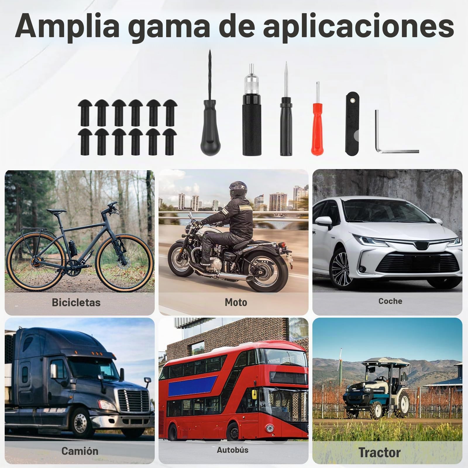 Riloer Kit de reparación de neumáticos para motocicletas de automóviles, Kit de reparación de pinchazos de neumáticos sin cámara para enchufes de bolsillo de motocicletas, 7 piezas/juego