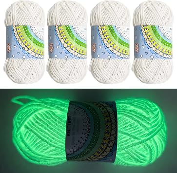 4 Pcs Glow in The Dark Yarn, Sewing Supplies,55yd 50m for Crocheting for DIY Arts, Crafts & Sewing Beginners Glow in The Dark Party White