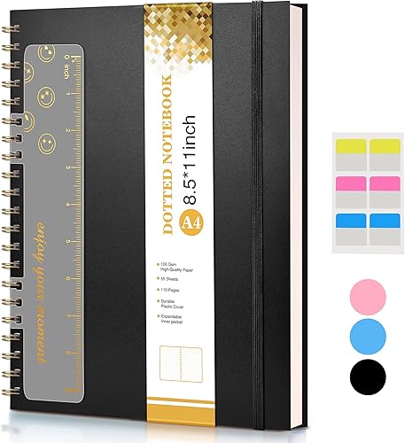 Cuaderno de puntos, cuaderno en espiral de 8.5 x 11 pulgadas, cuadernos A4 de cuadrícula de puntos grandes para mujeres y hombres, papel punteado de