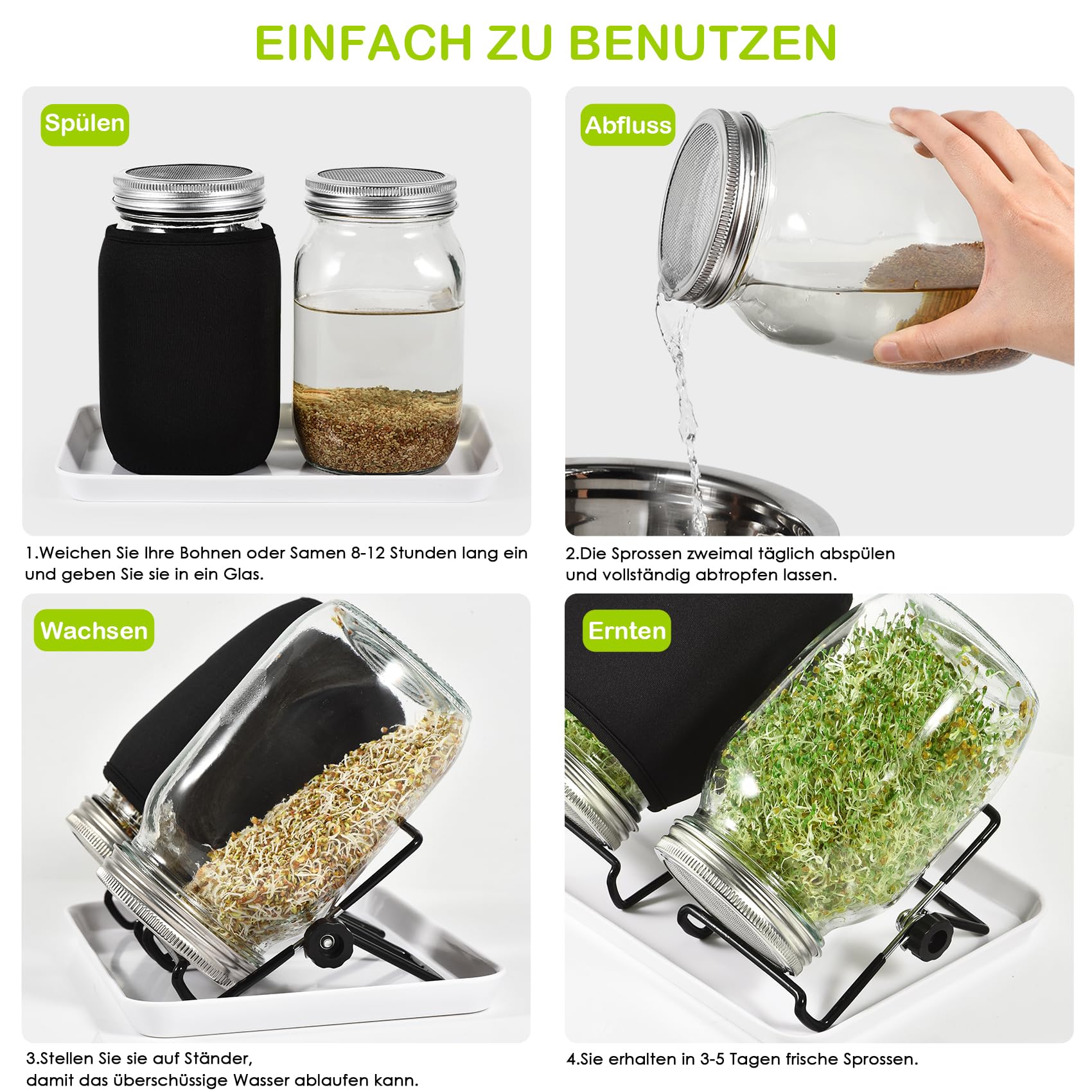 Sprossen-Anzuchtset Aus Edelstahl Mit 2 Etagen – Mit Mesh-Keimschalen, Wassersammelboden Und Deckel Für Gesunde Sprossen