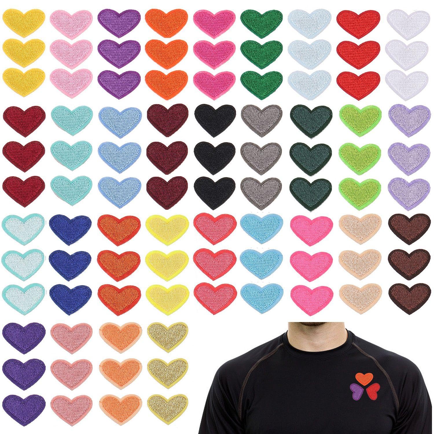 TVSVKWE 93 Pieces Of Mini Heart-Shaped Cloth Patches, Clothes Repair Supplies, Simple Decorative Cloth Patches, Which Can Be Used In Clothes, Bags, And Hats.