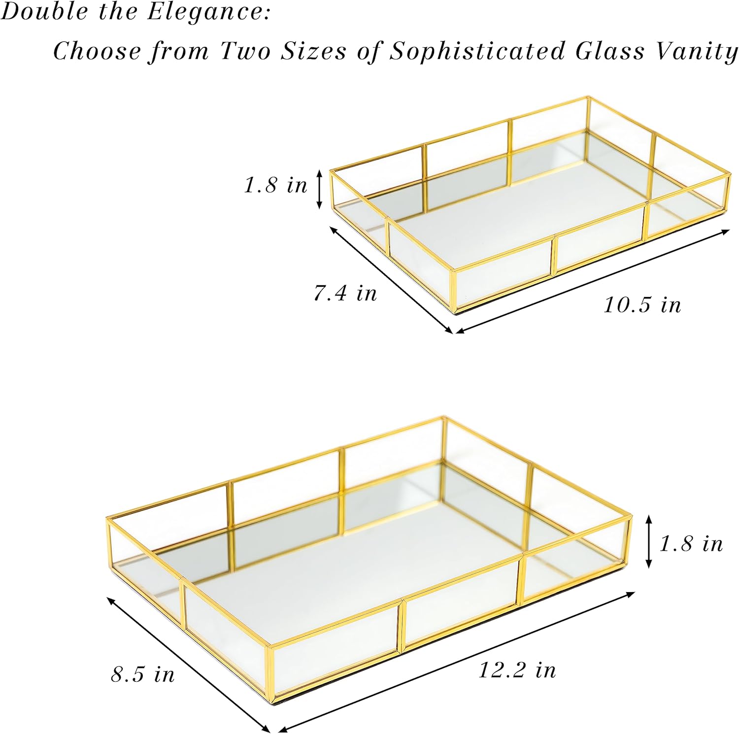 Perfume Tray Vanity Tray with Metal Frame, Gold Tray for Bathroom, Jewelry or Home Decoration 2 Pcs (L+S)