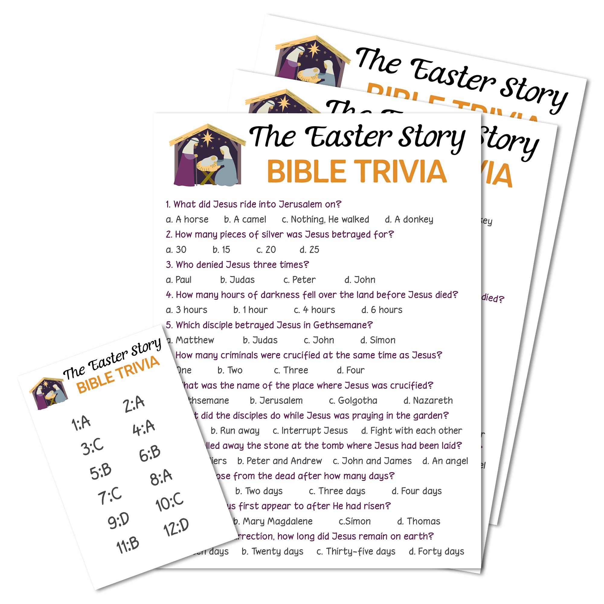 Bible Trivia Game Kit, 20 Pcs Easter Trivia Game Cards With 1 Answer Card, Christian Party Game For Religious Adults And Family Activities Games For School Sunday Activities Church Easter Favors - 04