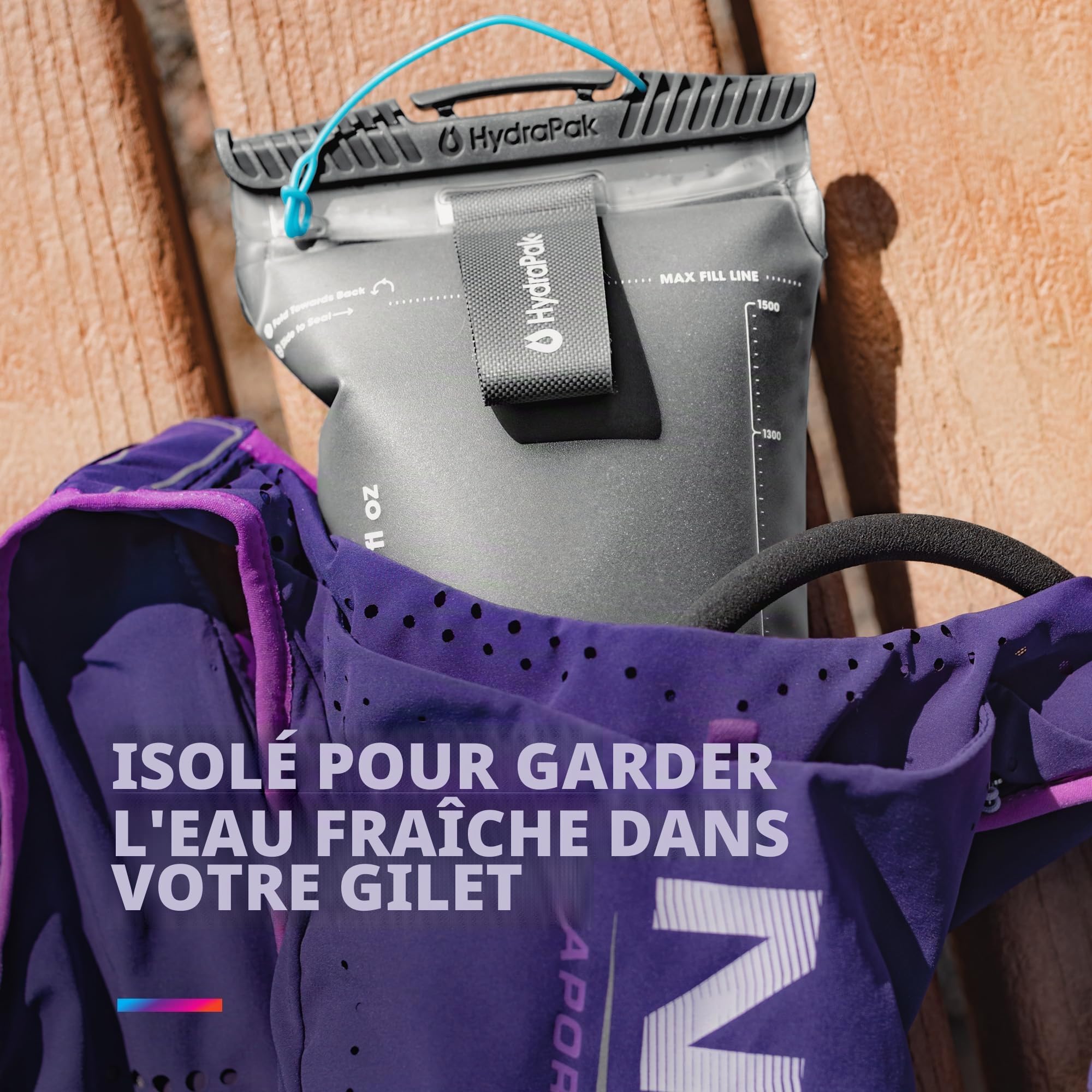 HydraPak Velocity IT (1,5L ou 2L Réservoir d'Hydratation) - Réservoir d'eau isolé pour pack d'hydratation - Valve de morsure auto-scellante, anti-fuite et passe au lave-vaisselle