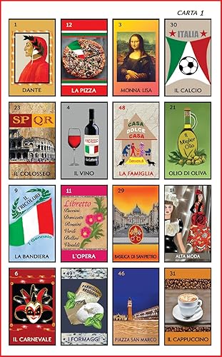 Miniatura 2 de La Lotteria Italiana - Divertido juego de bingo para niños, adultos y familia, coloridas tarjetas de lotería, fichas, 54 tarjetas ilustradas para 3