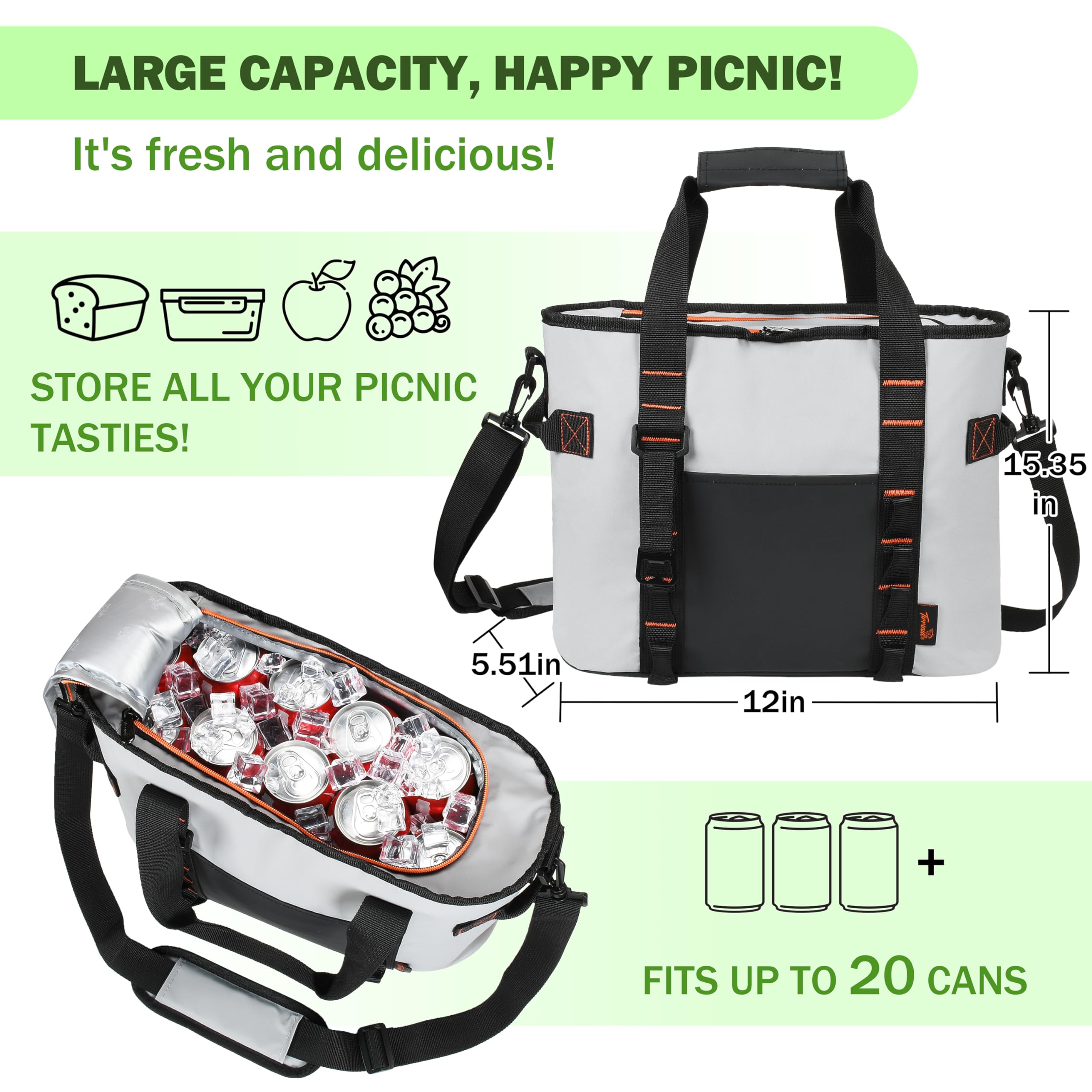Kato Tirrinia isolierter Kühler-Rucksack, 17L für 20 Dosen, auslaufsicherer Kühlrucksack aus PVC Composite, tragbarer wasserdichter Rucksack für Outdoor-Abenteuer, Strand, Wandern, Grillen, Angeln