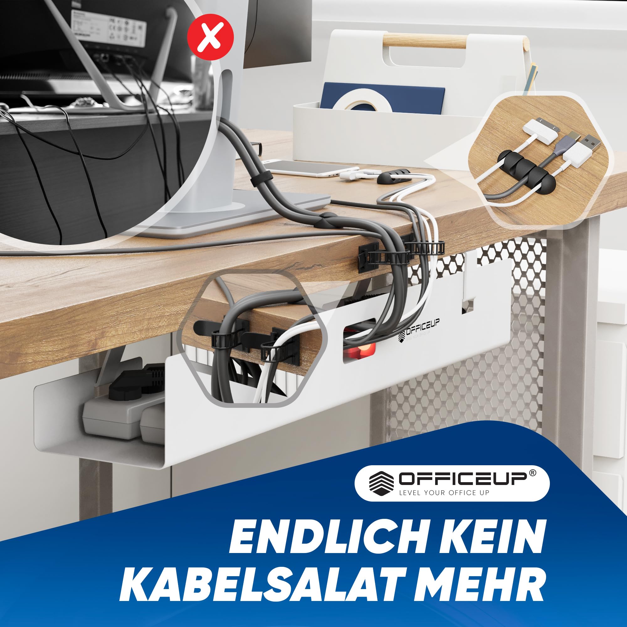 Canal de câbles de bureau - Kit complet de gestion des câbles - Support de câbles [amovible] - Goulotte de câbles - Maintenant disponible en blanc et noir