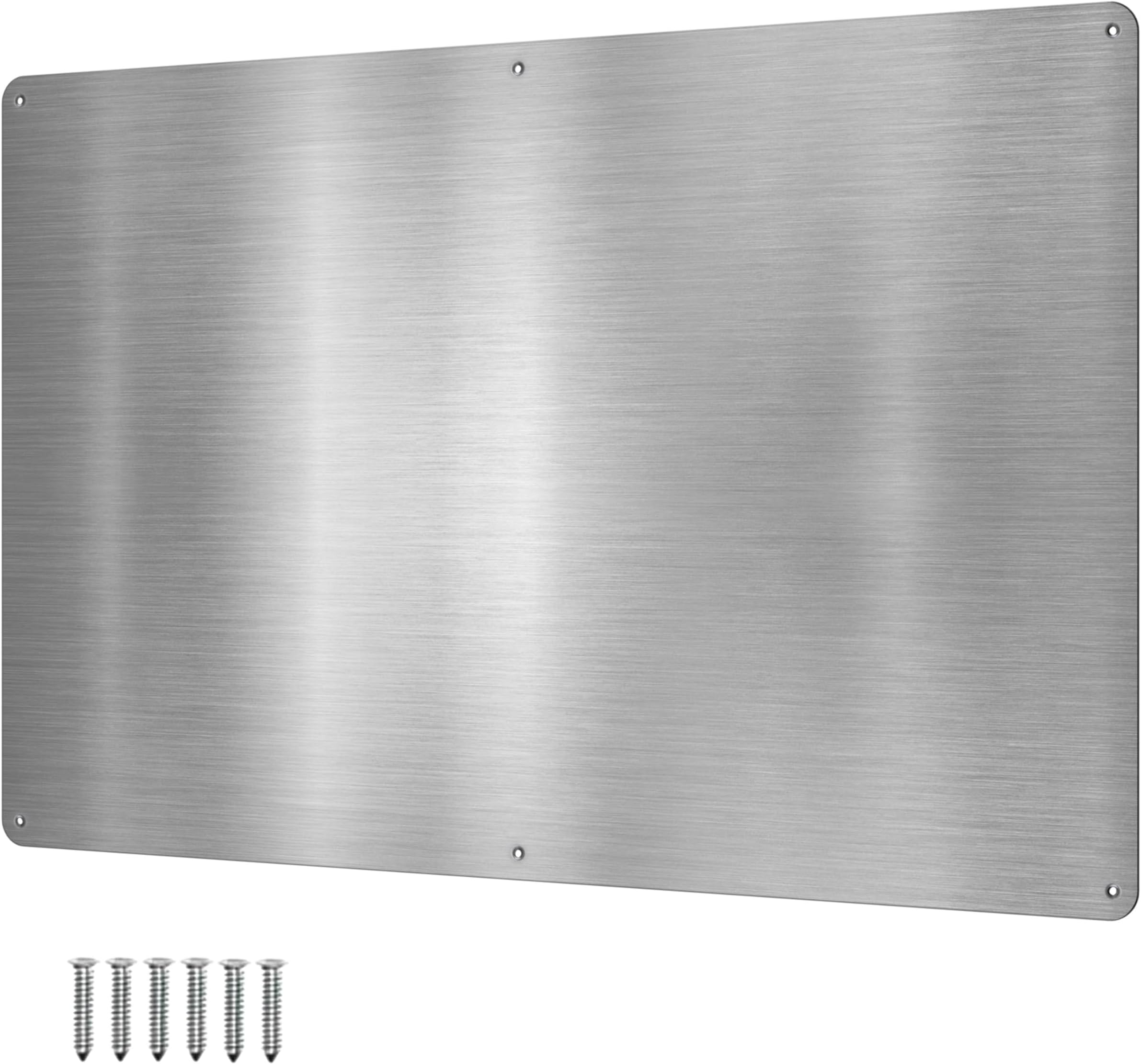 17.5inchX11.5inch Large Stainless Steel Plate for Magnets, 3M Adhesive Back, Mounting Screws, Ideal for Magnetic Shelf, Spice Holders, Colorful Magnets as a Gift. Mount Anywhere! (Silver, 1 Pack)