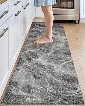 DEXI Kitchen Floor Mats Cushioned Anti Fatigue, 23x86 Dark Grey Marble | Runner Rug Wide Standing Comfort, Waterproof Oil-proof, Memory Foam Padded for Front Sink Laundry