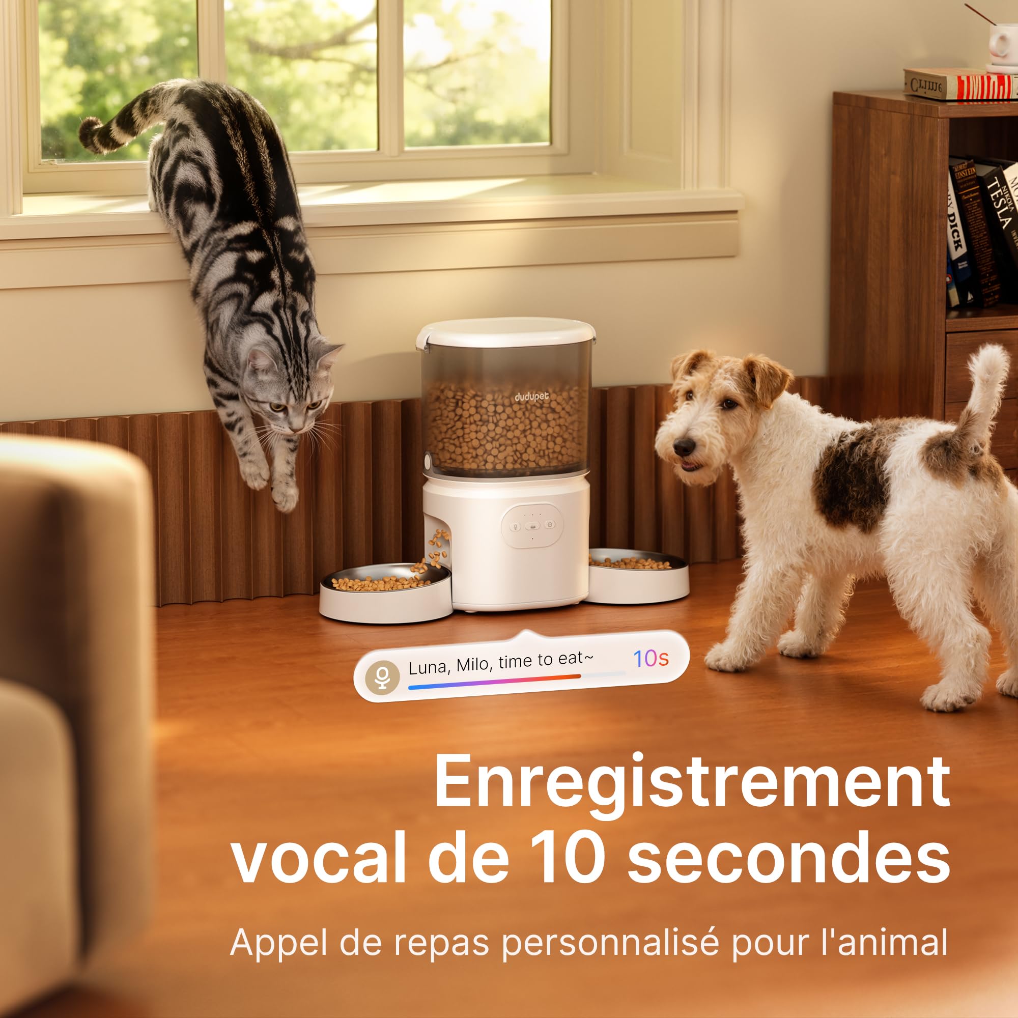 Distributeur Croquettes Chat Automatique avec 2 Bols - WiFi 5G | Contrôle par App, 5L avec Minuterie Programmable pour Maisons à Chats Multiples et Chiens, Enregistrement Vocal de 10s