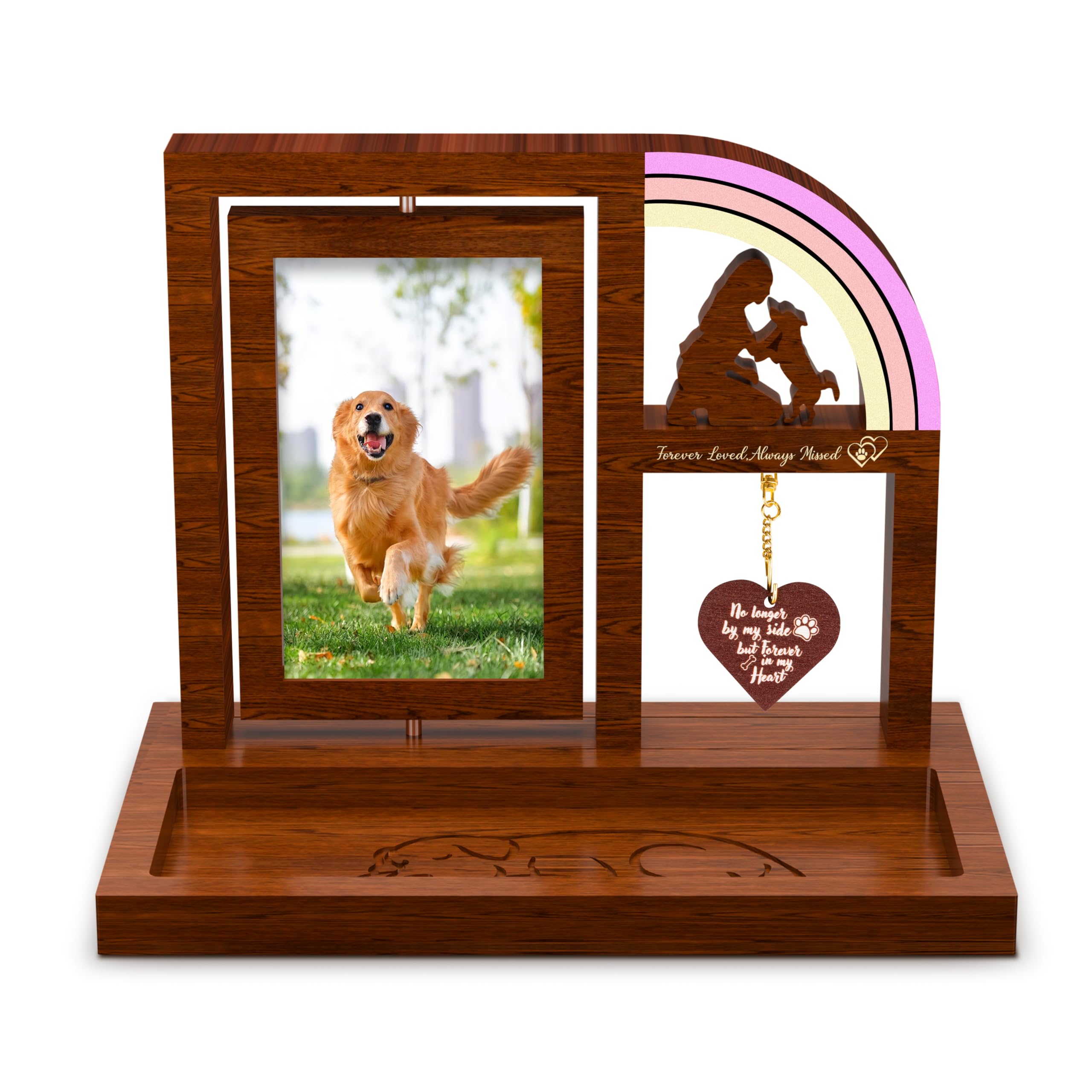 Pet Memorial Gifts for Dog Picture Frame with Rainbow Bridge, Wooden Rotating Picture Frame 4x6 Photo, Pet Loss of Dog Sympathy Gift for Cat Bereavement Remembrance Keepsake (11.2in) 11.42in