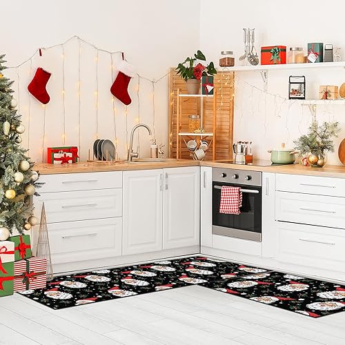 Miniatura 2 de Tayney Juego de 2 alfombras y tapetes de cocina de Navidad, antideslizantes, lavables, bonitos tapetes de cocina de Papá Noel, tapete de camino de