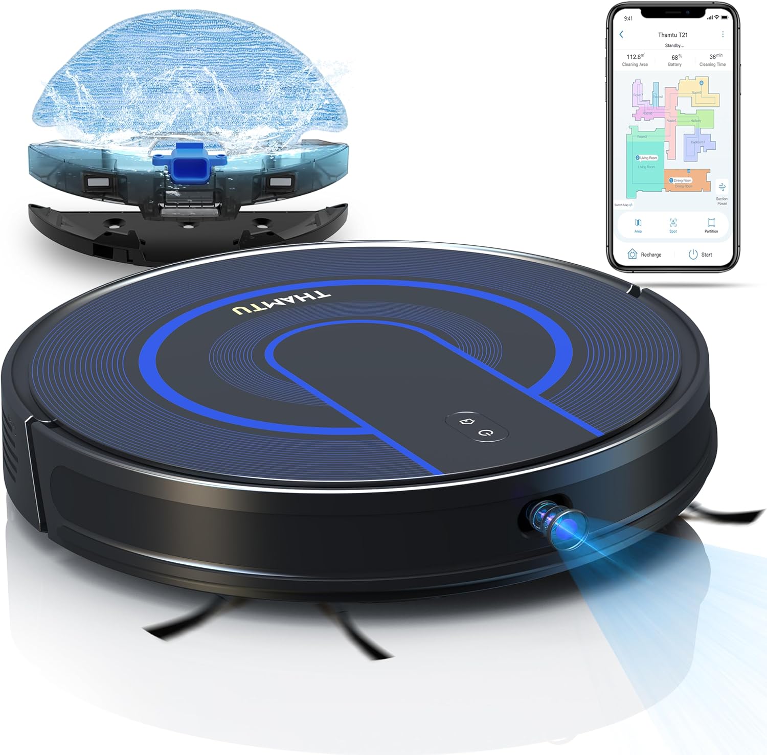 Thamtu T21 Robotic Vacuum with Mop, LIDAR Navigation
