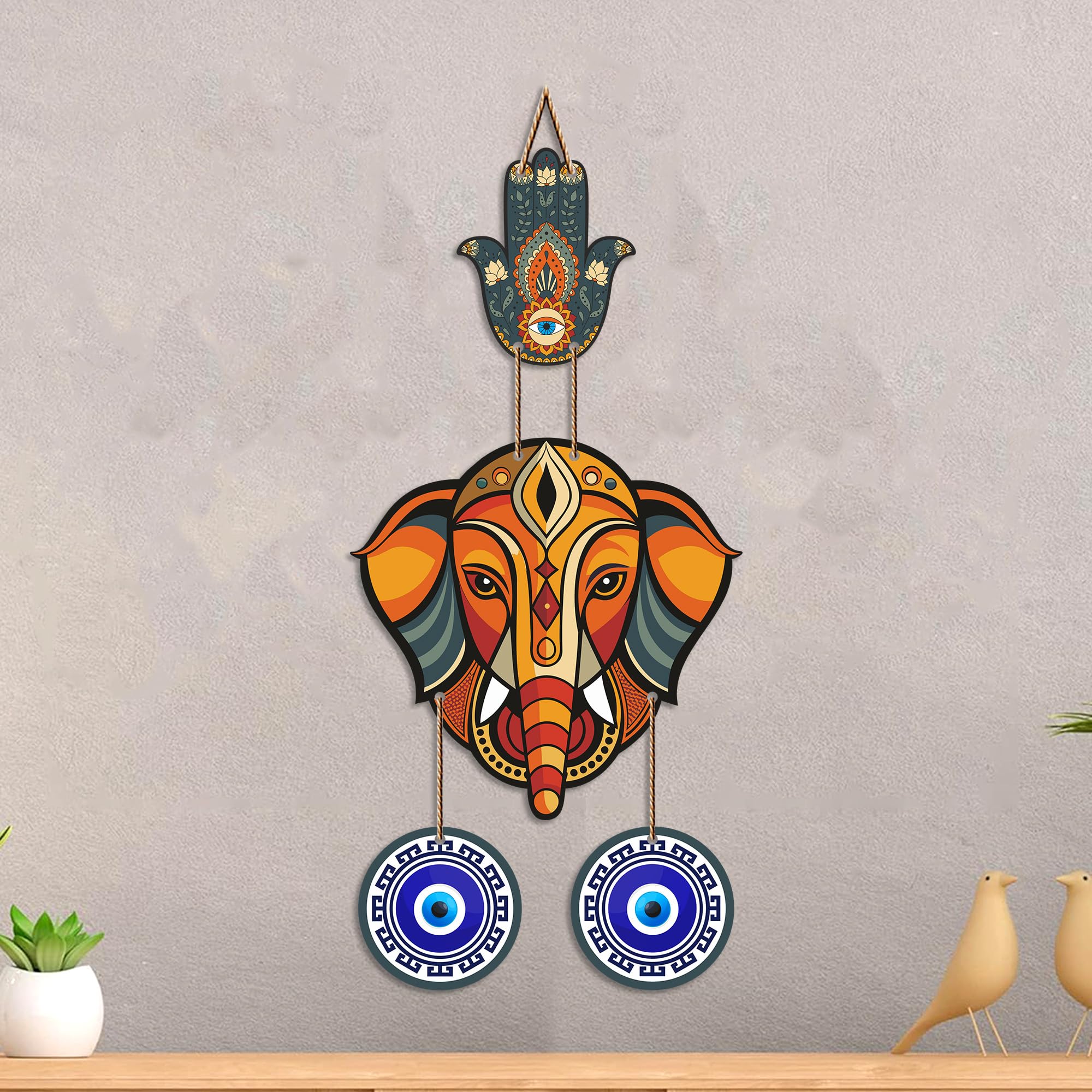Golden Seven Horses Evil Eye Wall Hanging - Protection & Decor -13