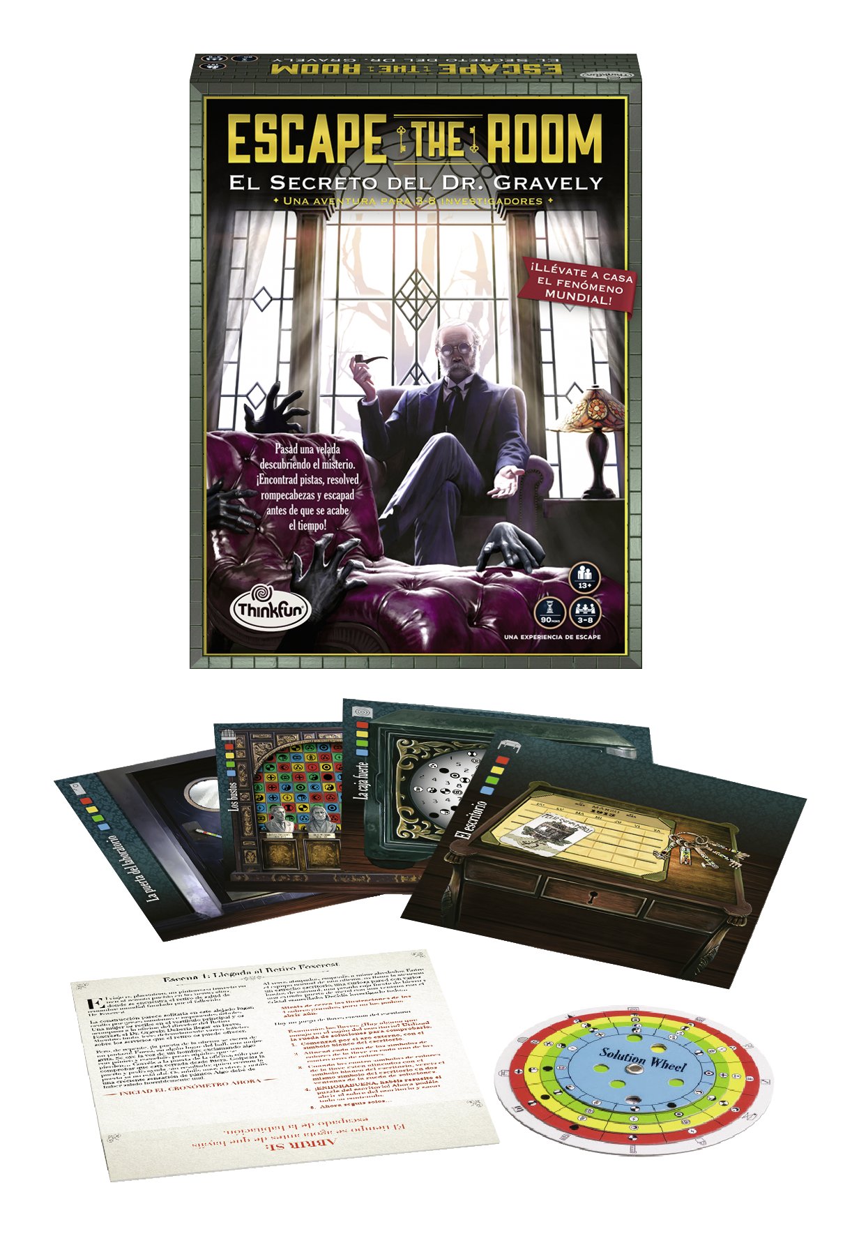 ThinkFun 76311, Escape The Room: Dr. Gravely, Jeu de société, Version espagnole, 3-8 Joueurs, Âge recommandé 13+