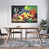 Vista 5 de Arte de pared vintage con imágenes de vino, obras de arte de vino y frutas, pintura al óleo sobre lienzo para comedor, pinturas de pared, lienzo Sin