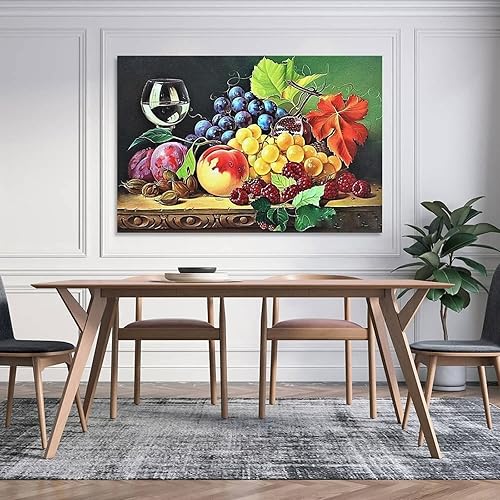 Miniatura 5 de Arte de pared vintage con imágenes de vino obras de arte de vino y frutas pintura al óleo sobre lienzo para comedor pinturas de pared lienzo para
